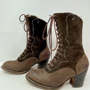 John Fluevog Brown Suede Leather Lace-Up Women's Boots